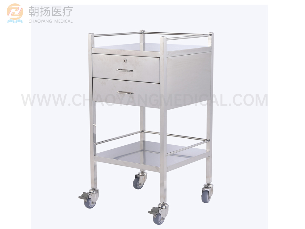 2 Drawers Stainless Steel Medical Dressing Trolley CY-D402A