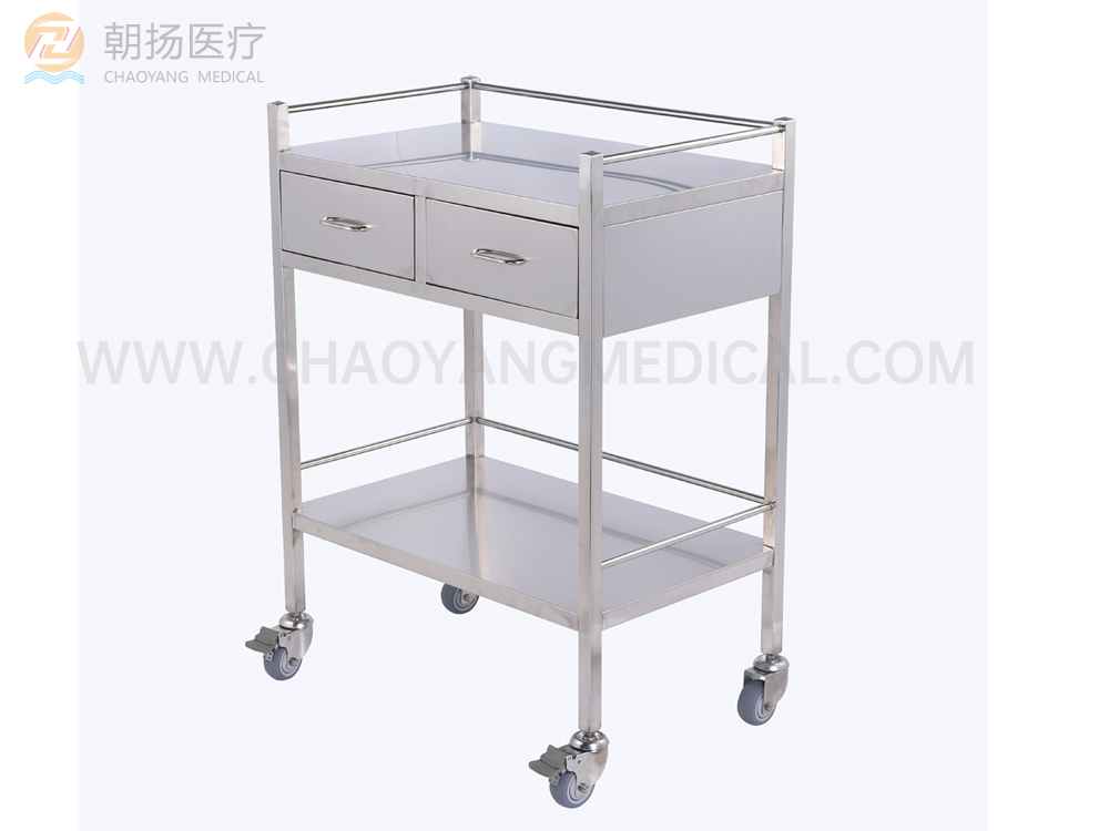 2 Drawers Stainless Steel Medical Dressing Trolley CY-D402
